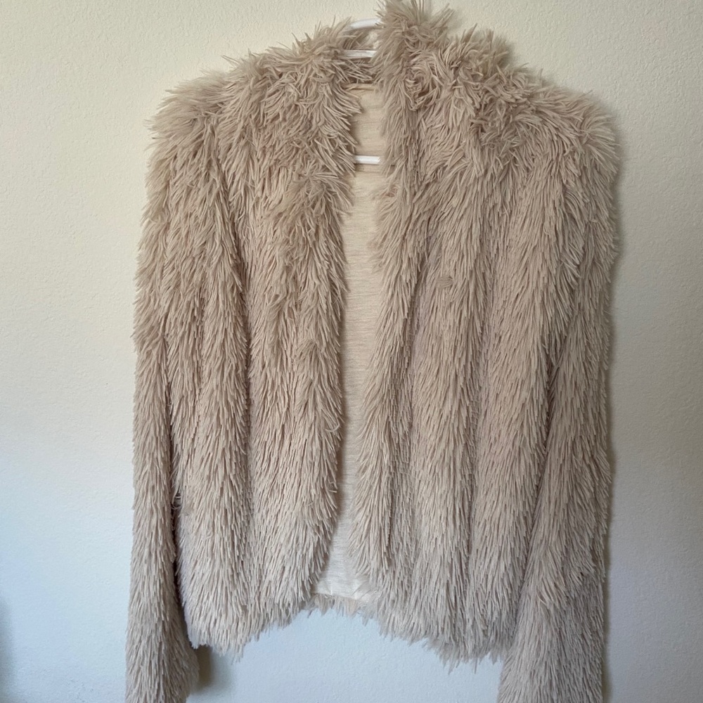 Nude Fuzzy Hooded Coat
